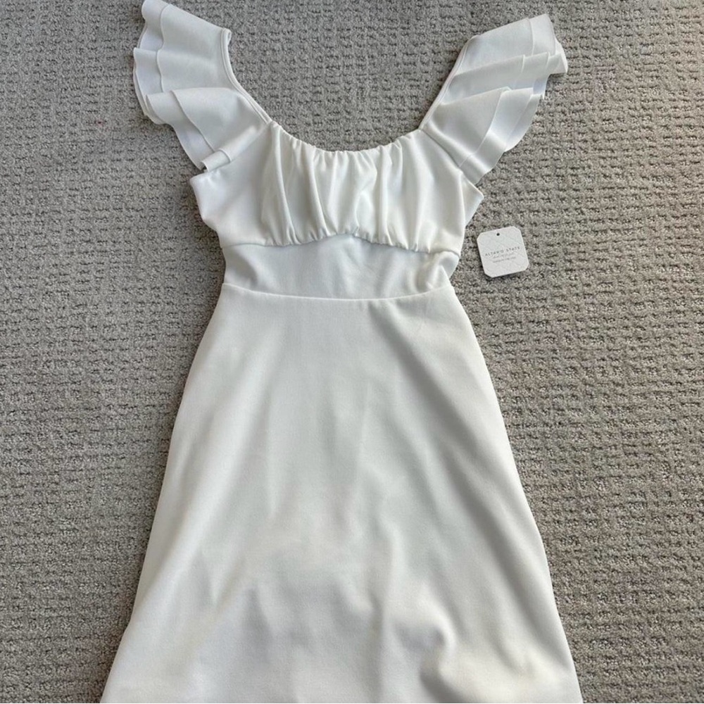 Altar'd State White Ruffle-Sleeve Midi Dress